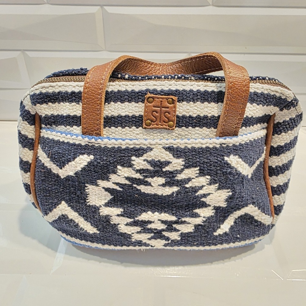 STS Ranchwear Indigo Blue & Cream Woven Aztec Western Satchel Purse Handbag